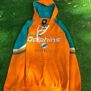 Miami Dolphins Lace-Up Hoodie, Orange & Aqua, Size L - Vintage NFL Style